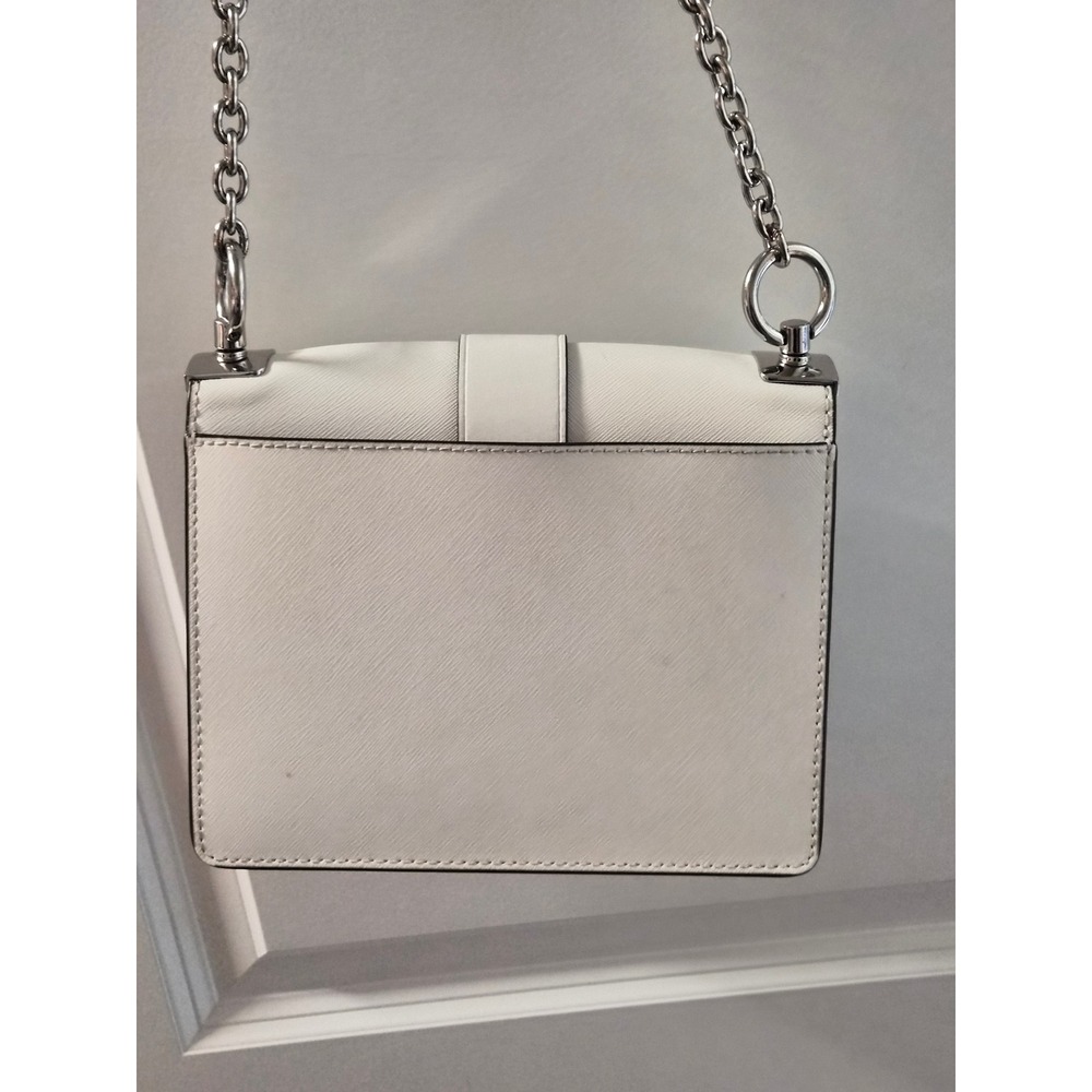 Michael Kors White Saffiano Leather Crossbody Bag Silver MK Logo Chain Strap - Picture 3 of 10